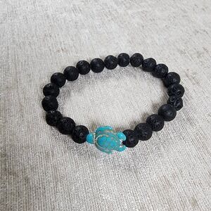 Black Lava Stone Bracelet Turquoise Turtle Healing Anxiety Grounding Calming